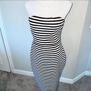 Express Strapless Bodycon Striped KneeLength Dress